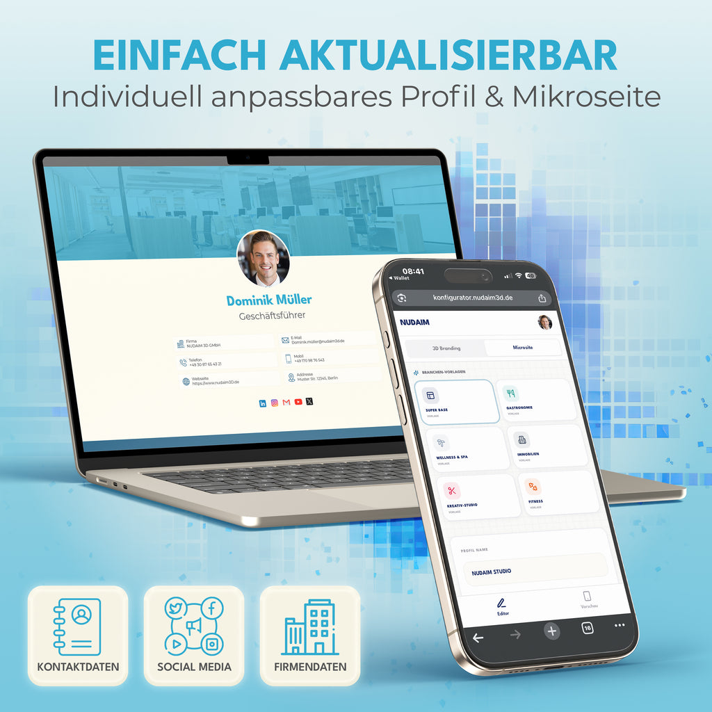 Nudaim3D NFC - Schlüsselanhänger|Digitale Visitenkarte, NFC - Tag, RFID - Badge|NTAG Chip, wartungsfrei|45 x 45 mm, PLA rec ycelbar, wasserfest|Für Messen, Events, Networking|3D - Druck