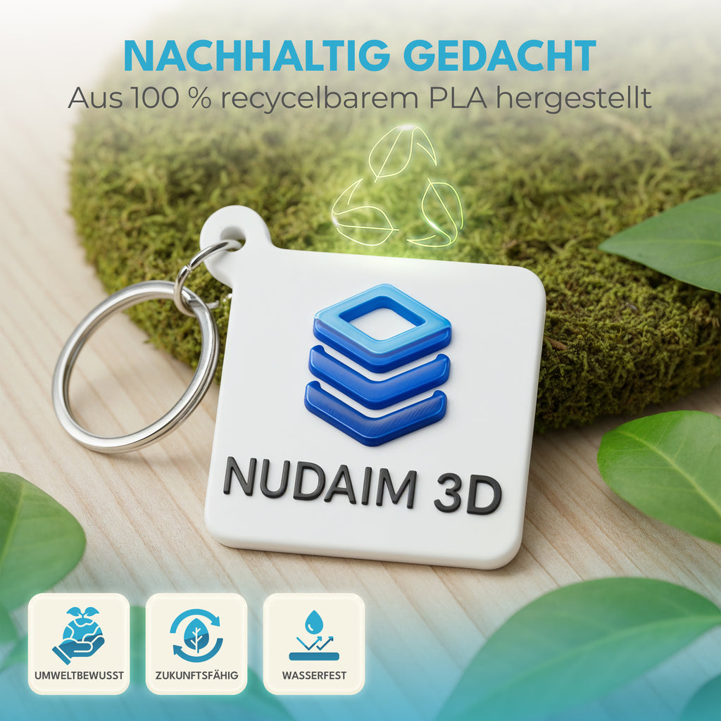 Nudaim3D NFC - Schlüsselanhänger|Digitale Visitenkarte, NFC - Tag, RFID - Badge|NTAG Chip, wartungsfrei|45 x 45 mm, PLA rec ycelbar, wasserfest|Für Messen, Events, Networking|3D - Druck